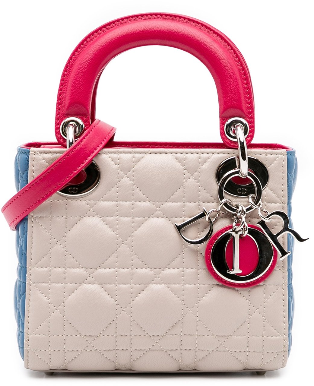 Dior Mini Tricolor Lambskin Cannage Lady Dior Wit