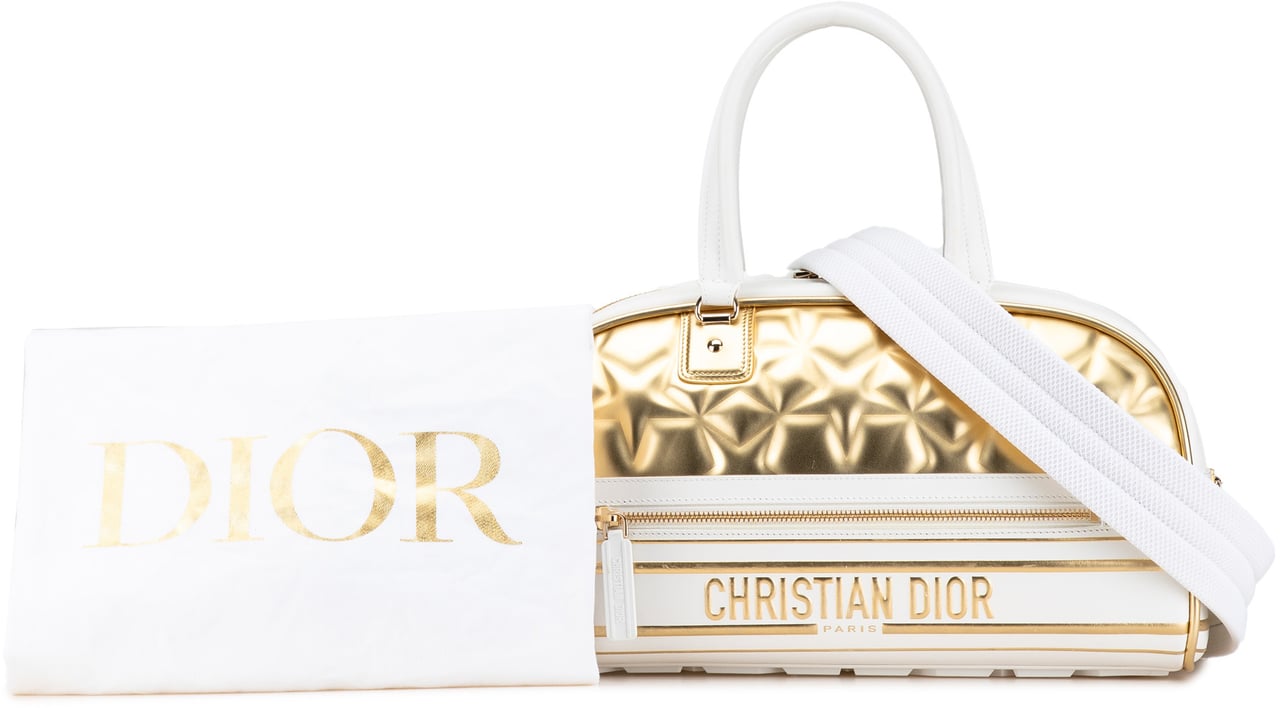 Dior Medium Padded Etoile Leather Vibe Zip Bowling Bag Goud
