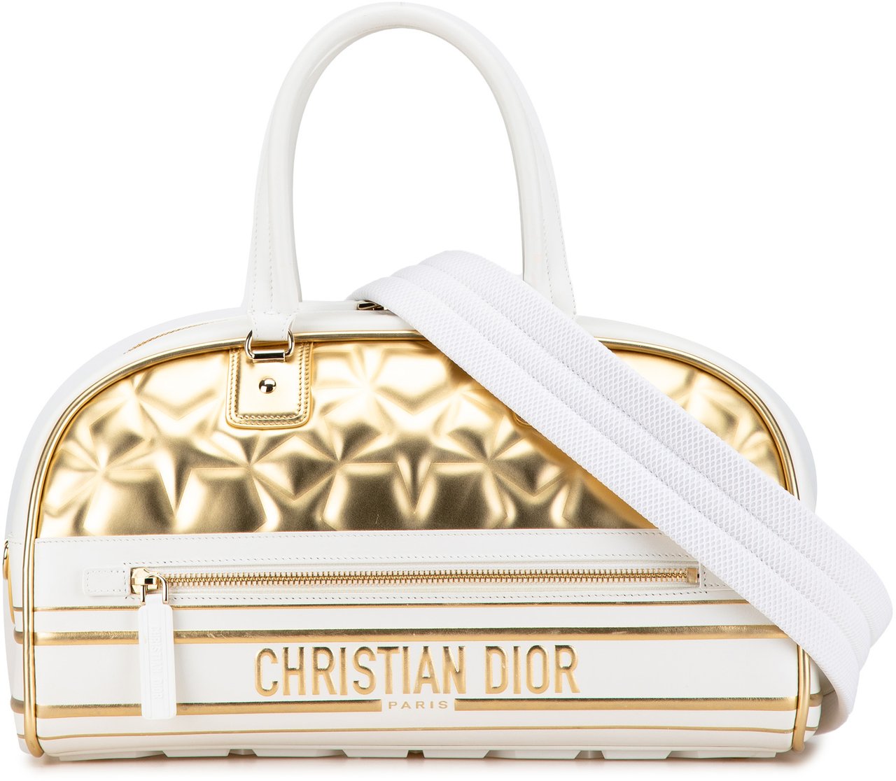 Dior Medium Padded Etoile Leather Vibe Zip Bowling Bag Goud