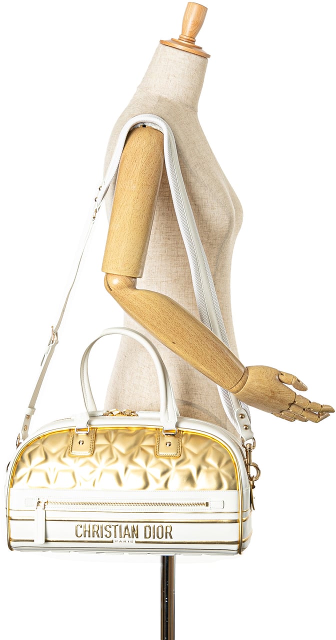 Dior Medium Padded Etoile Leather Vibe Zip Bowling Bag Goud