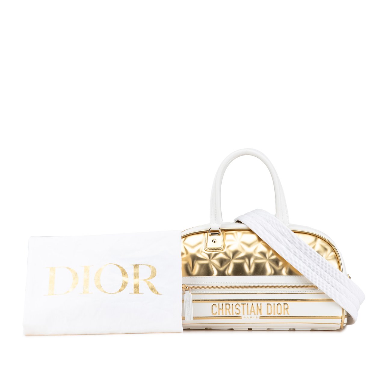 Dior Medium Padded Etoile Leather Vibe Zip Bowling Bag Goud