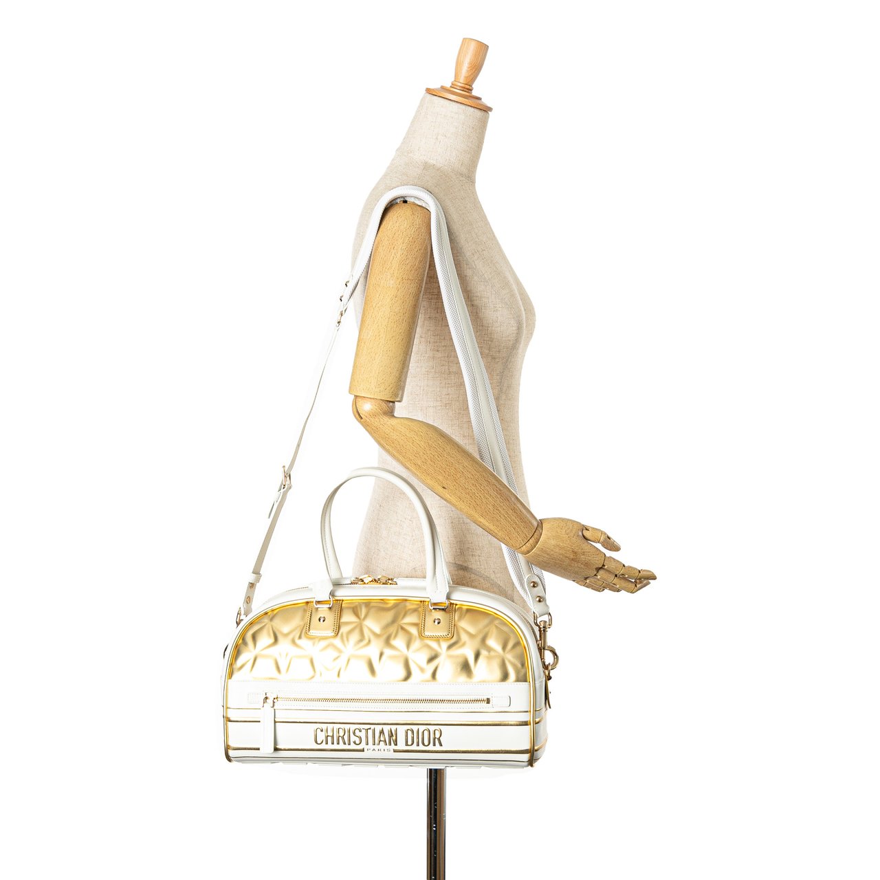 Dior Medium Padded Etoile Leather Vibe Zip Bowling Bag Goud
