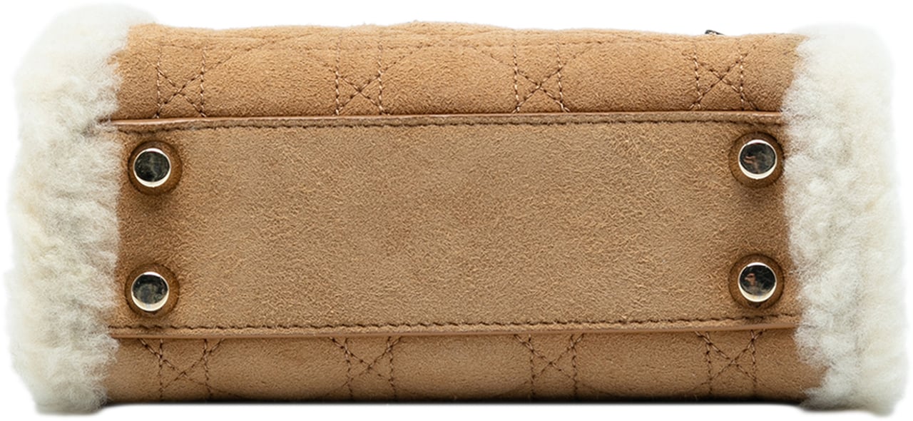 Dior Mini Suede Cannage with Shearling Trim Lady Dior Bruin