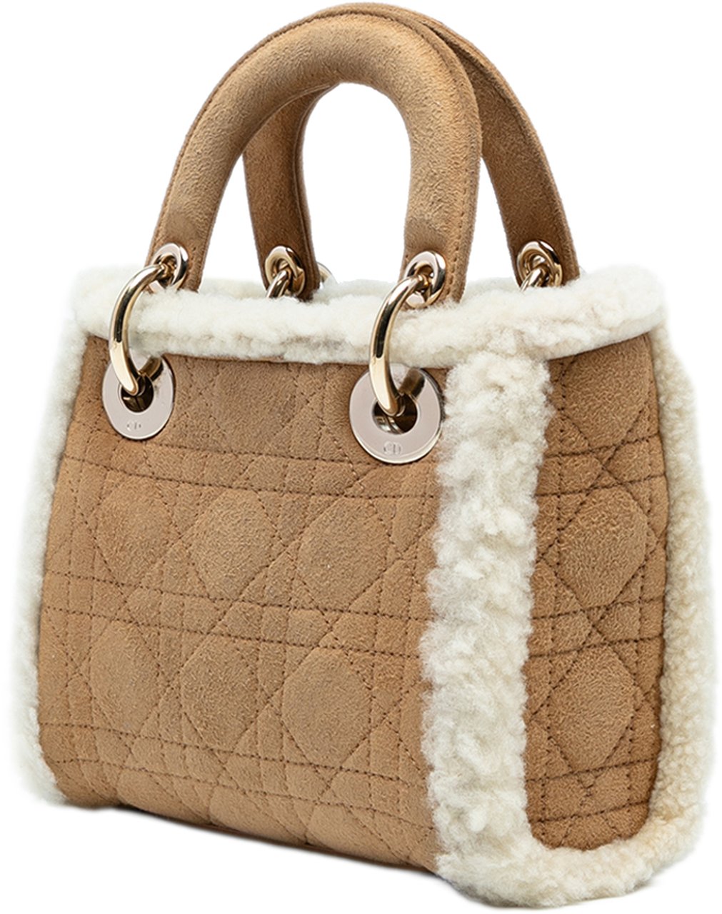 Dior Mini Suede Cannage with Shearling Trim Lady Dior Bruin