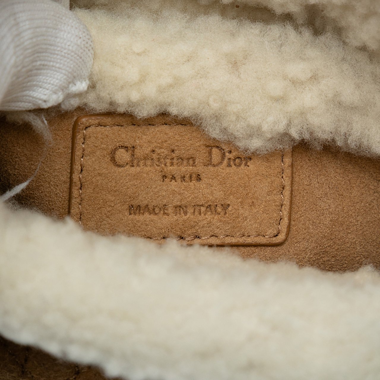 Dior Mini Suede Cannage with Shearling Trim Lady Dior Bruin