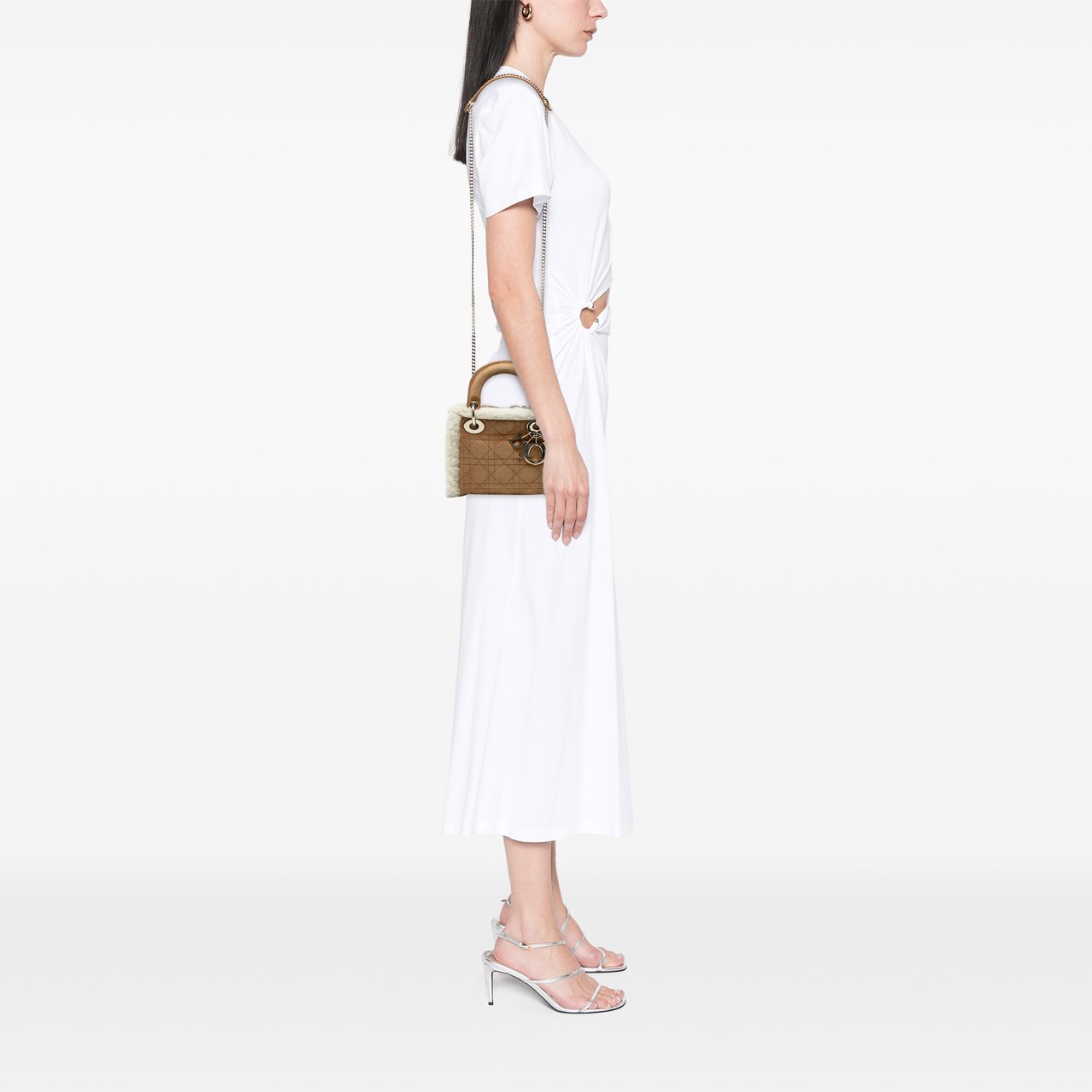 Dior Mini Suede Cannage with Shearling Trim Lady Dior Bruin