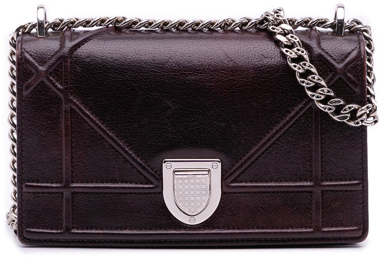 Dior Mini Grained Calfskin Diorama Flap Bruin