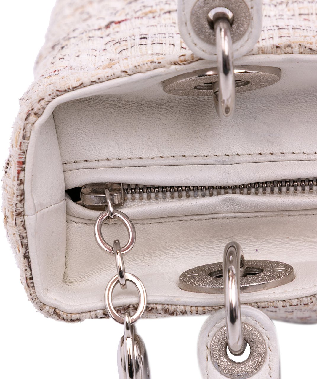 Dior Medium Tweed Cannage Lady Dior Wit