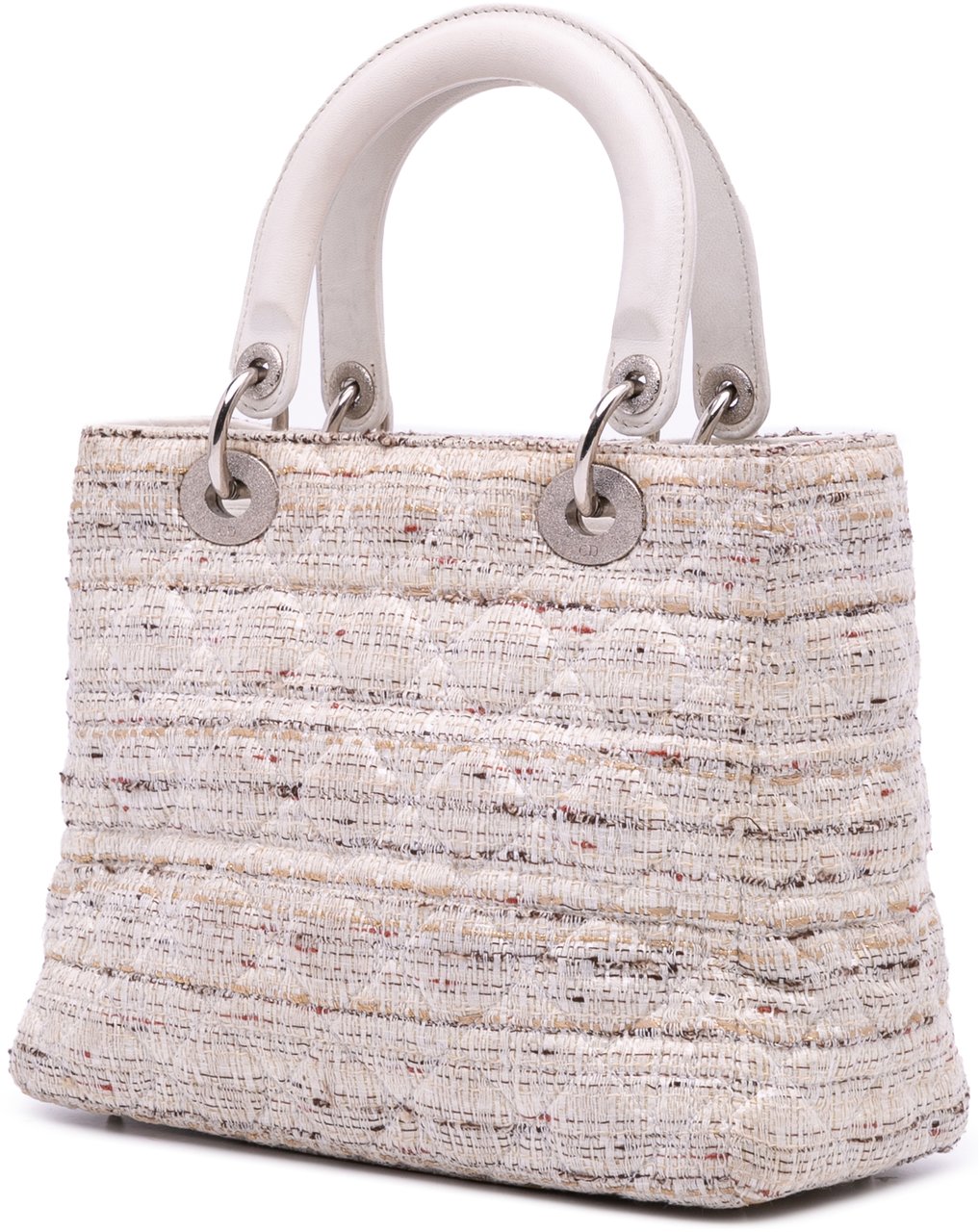 Dior Medium Tweed Cannage Lady Dior Wit
