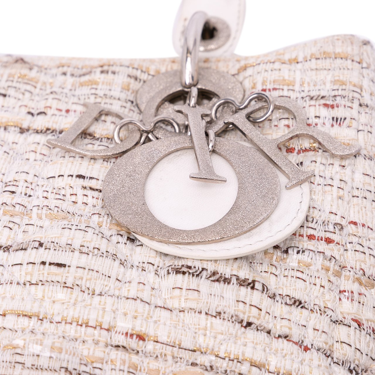 Dior Medium Tweed Cannage Lady Dior Wit