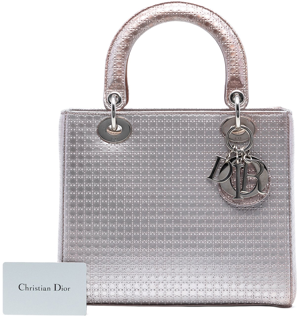 Dior Medium Metallic Patent Microcannage Lady Dior Roze