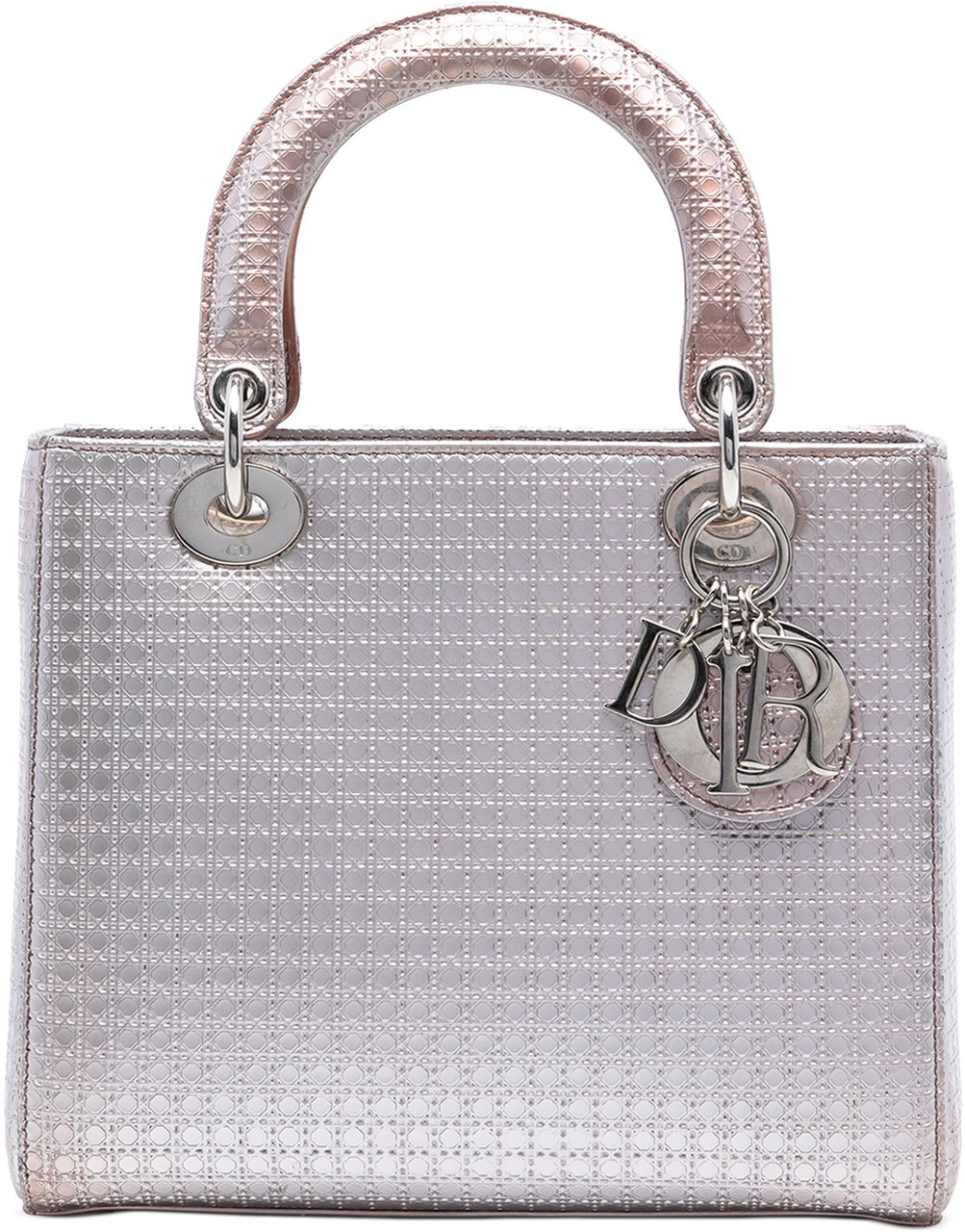 Dior Medium Metallic Patent Microcannage Lady Dior Roze