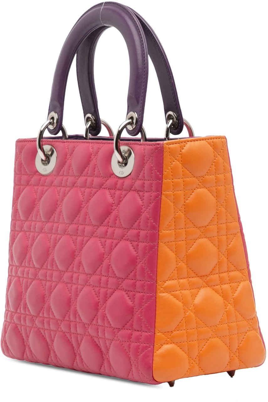 Dior Medium Tricolor Lambskin Cannage Lady Dior Roze