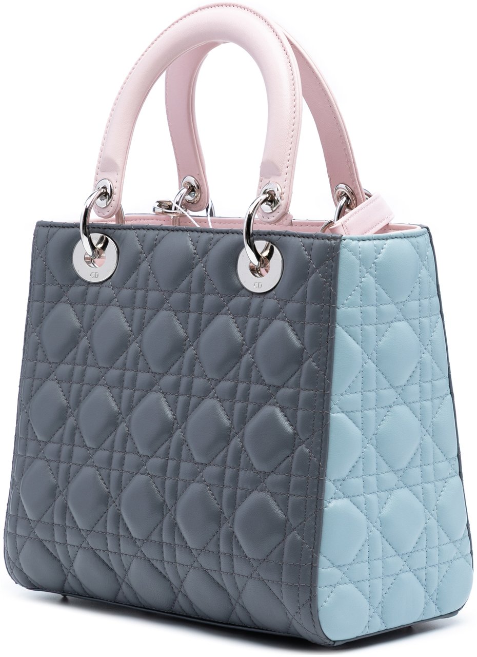 Dior Medium Tricolor Lambskin Cannage Lady Dior Grijs