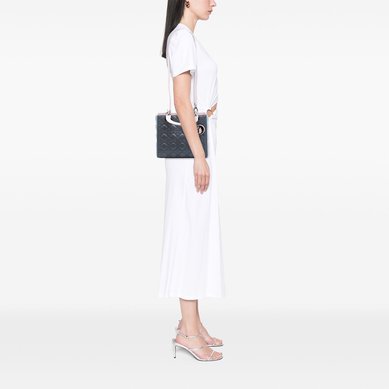 Dior Medium Tricolor Lambskin Cannage Lady Dior Grijs
