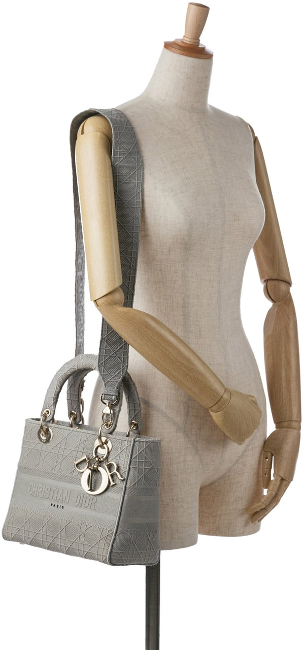 Dior Medium Canvas Cannage Lady D Lite Grijs