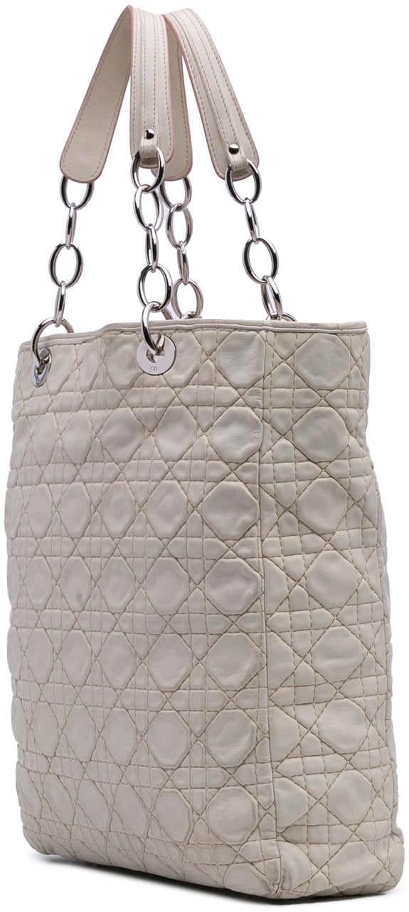 Dior Lambskin Cannage Lady Dior Soft Shopping Tote Wit