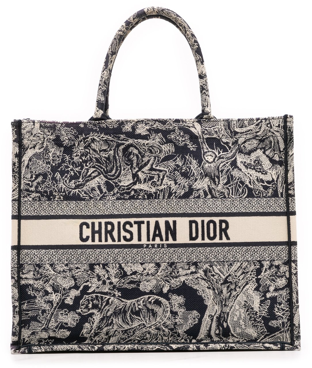 Dior Large Canvas Toile de Jouy Reverse Embroidered Book Tote Blauw