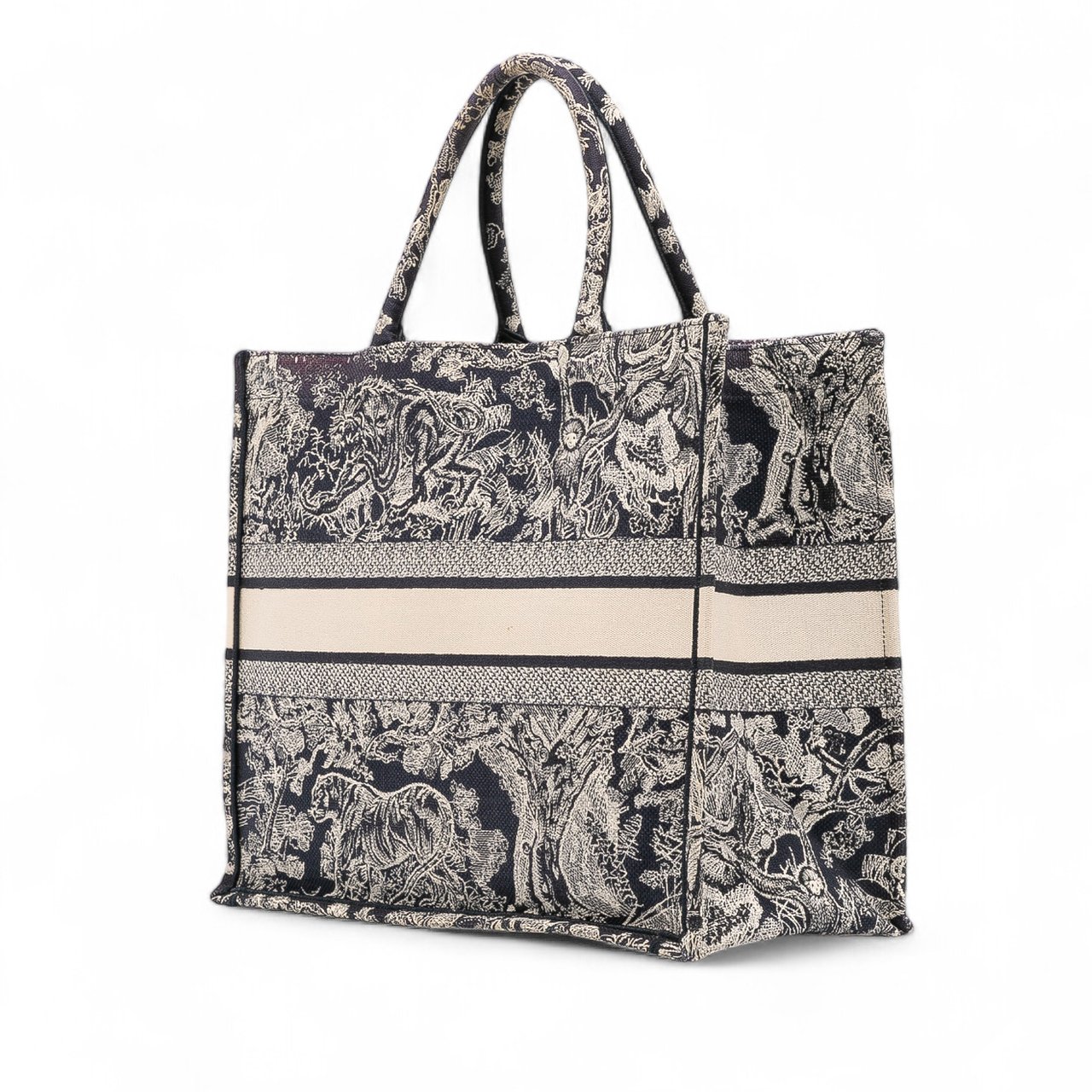 Dior Large Canvas Toile de Jouy Reverse Embroidered Book Tote Blauw