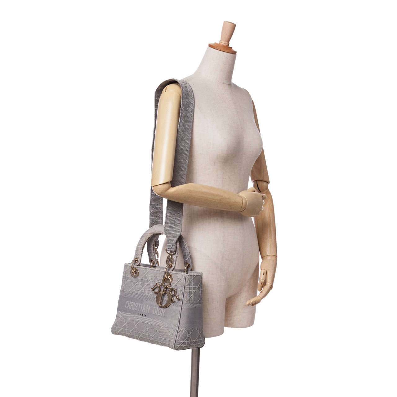 Dior Medium Canvas Cannage Lady D Lite Grijs