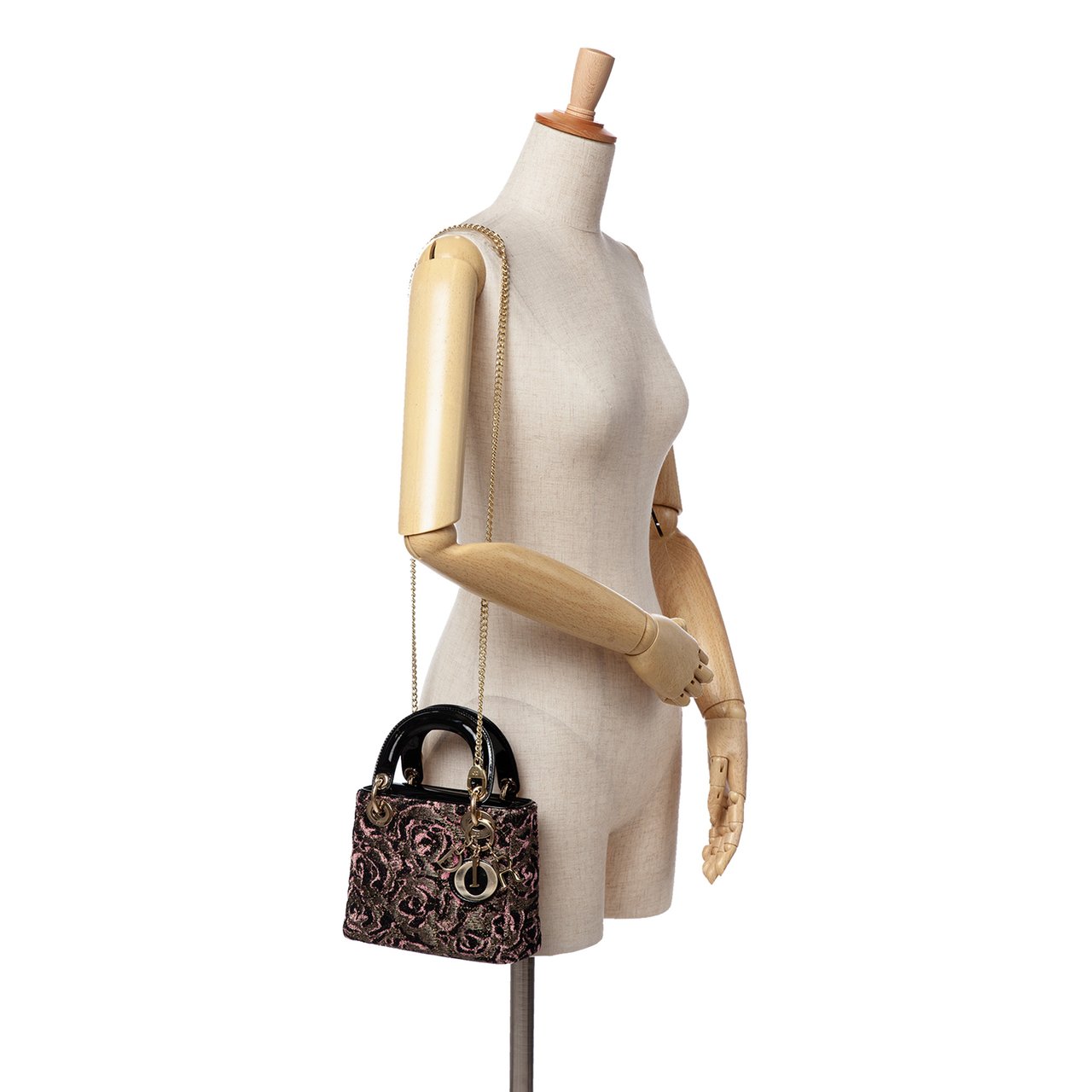 Dior Mini Tweed Rose Embroidered Lady Dior Roze