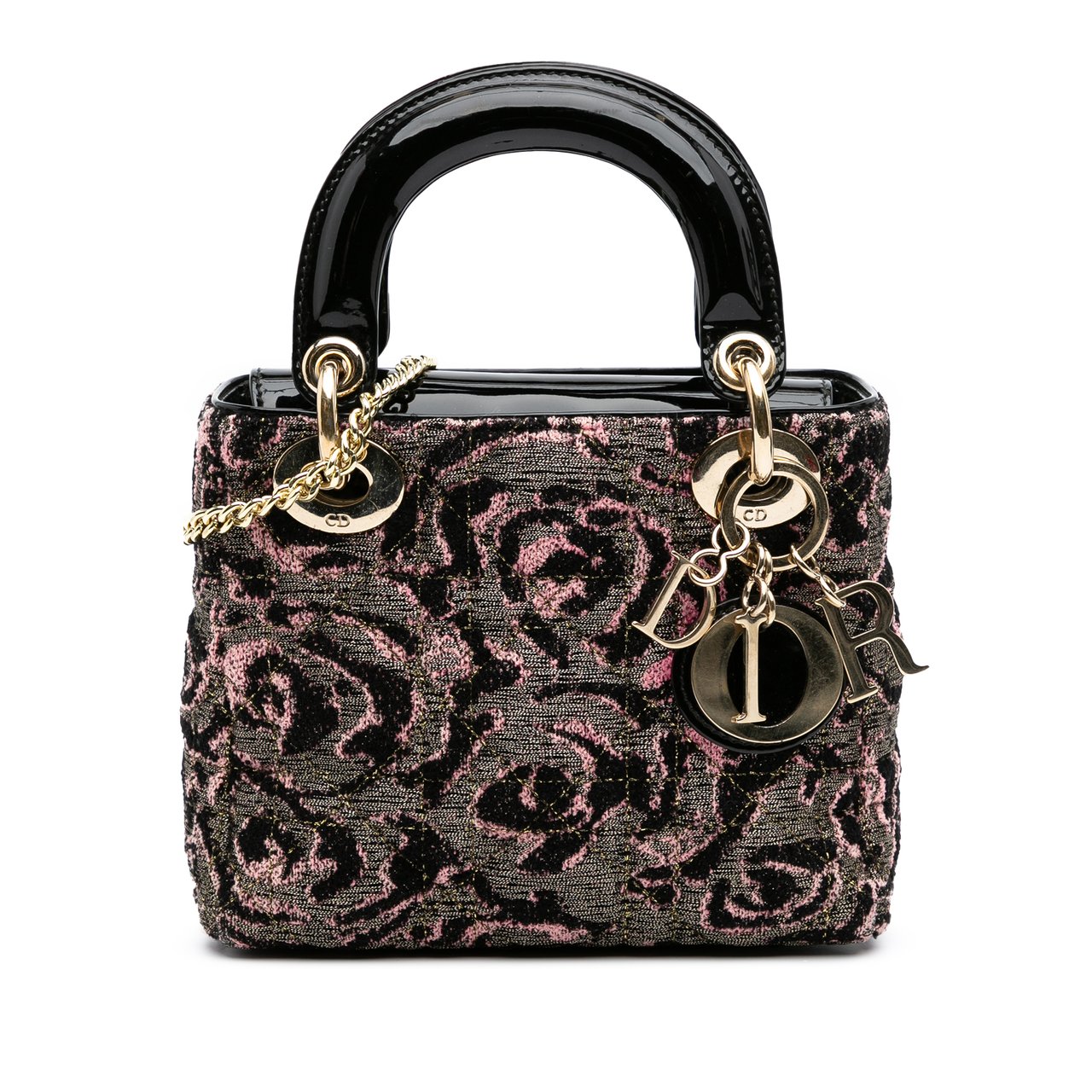 Dior Mini Tweed Rose Embroidered Lady Dior Roze