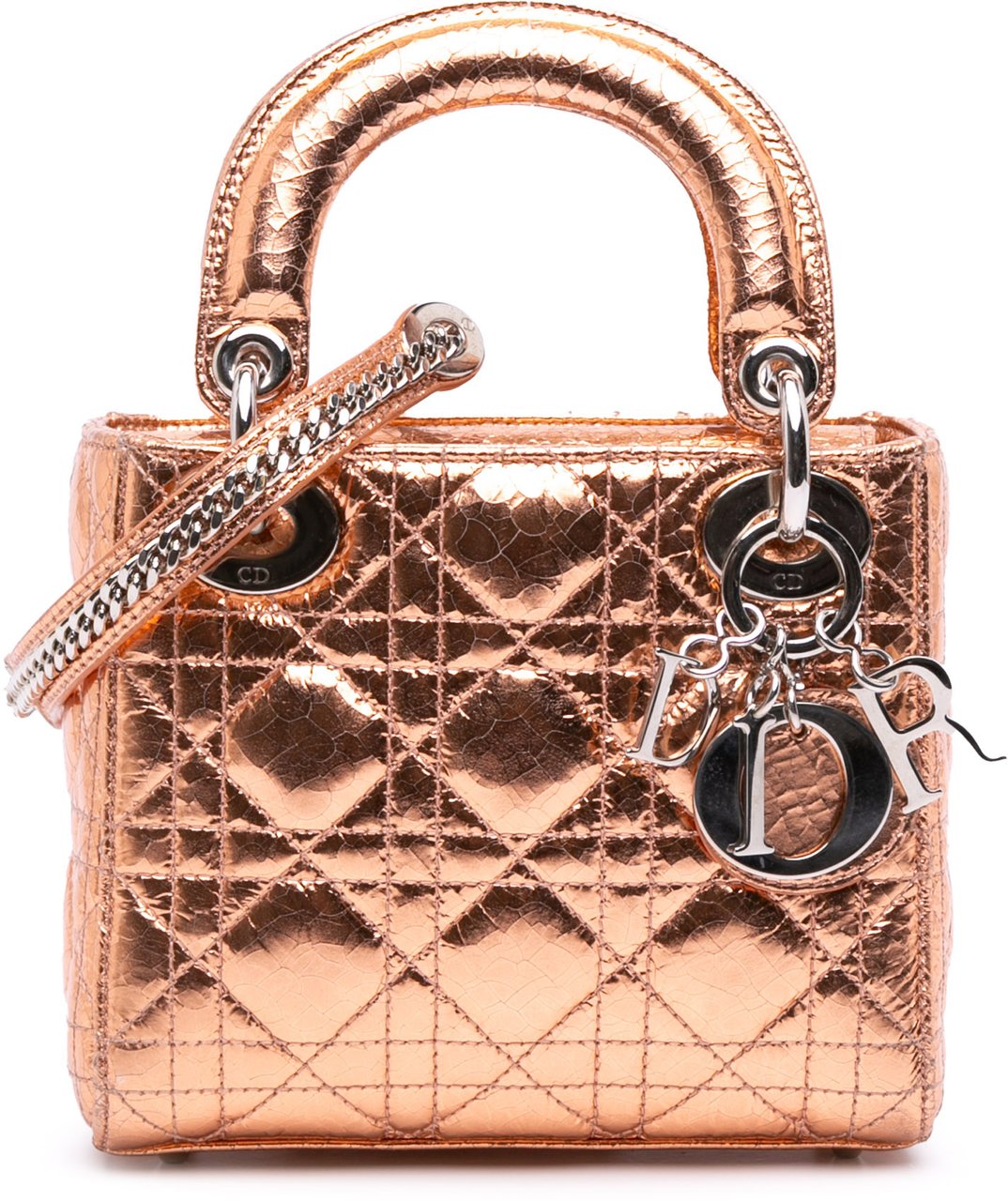 Dior Mini Metallic Crinkled Calfskin Cannage Lady Dior Bruin