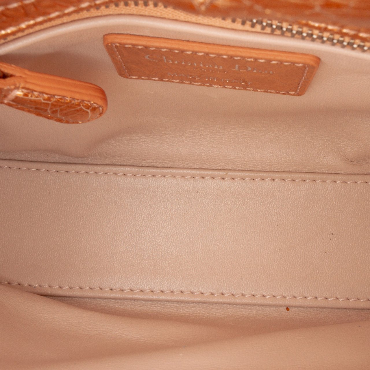 Dior Mini Metallic Crinkled Calfskin Cannage Lady Dior Bruin