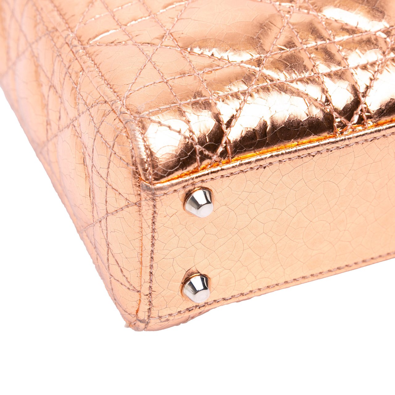 Dior Mini Metallic Crinkled Calfskin Cannage Lady Dior Bruin