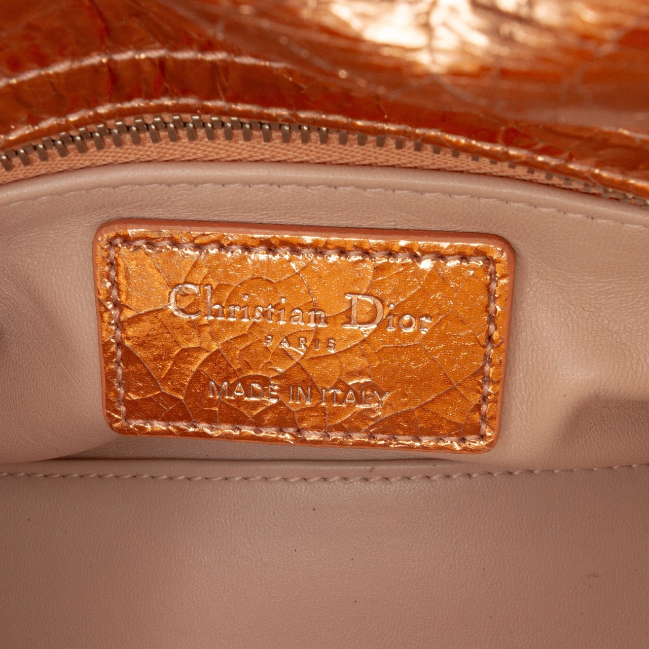 Dior Mini Metallic Crinkled Calfskin Cannage Lady Dior Bruin