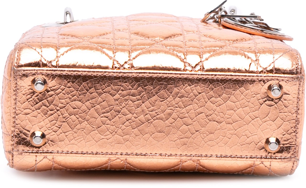 Dior Mini Metallic Crinkled Calfskin Cannage Lady Dior Bruin