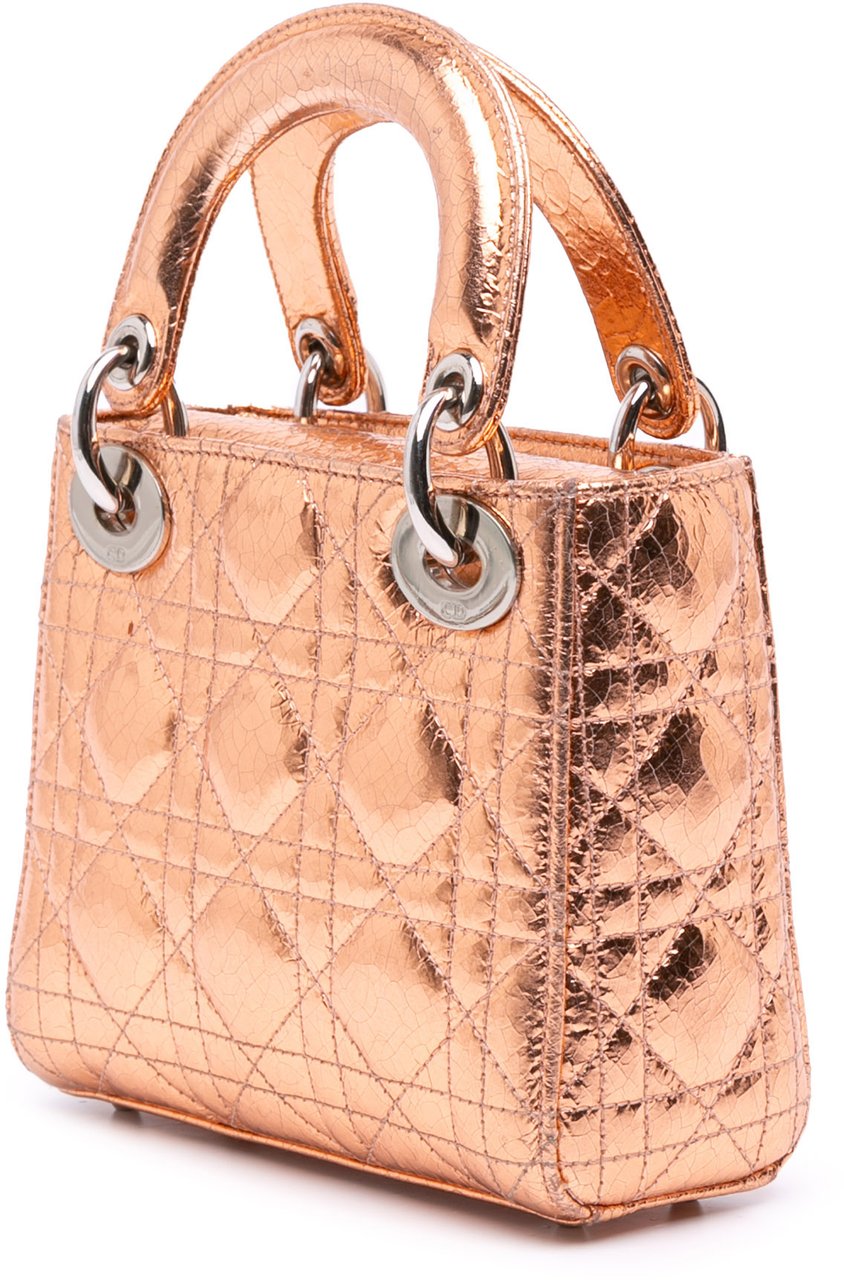 Dior Mini Metallic Crinkled Calfskin Cannage Lady Dior Bruin