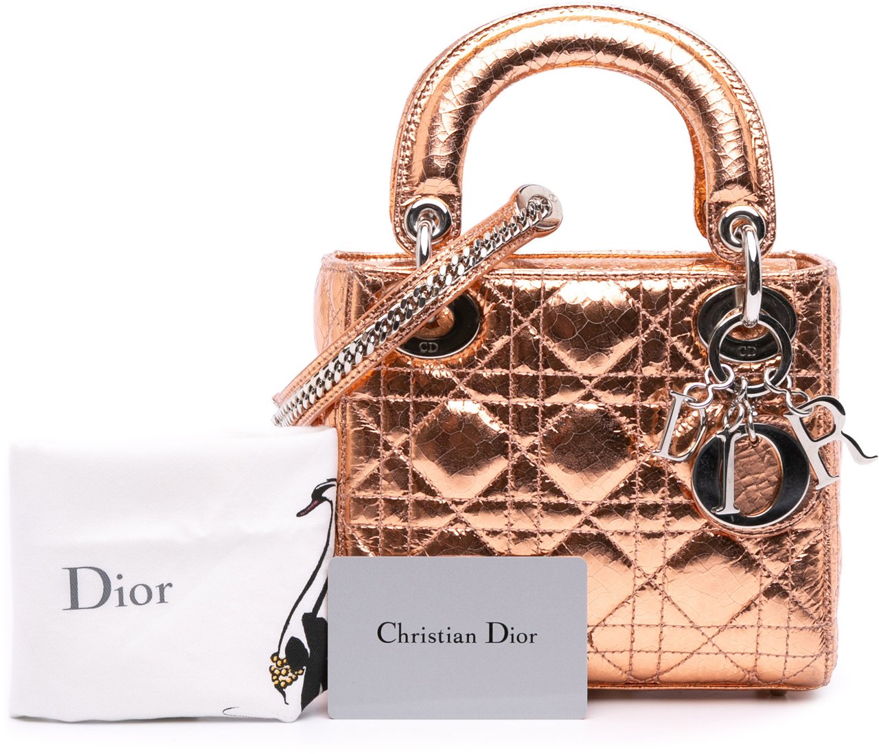 Dior Mini Metallic Crinkled Calfskin Cannage Lady Dior Bruin