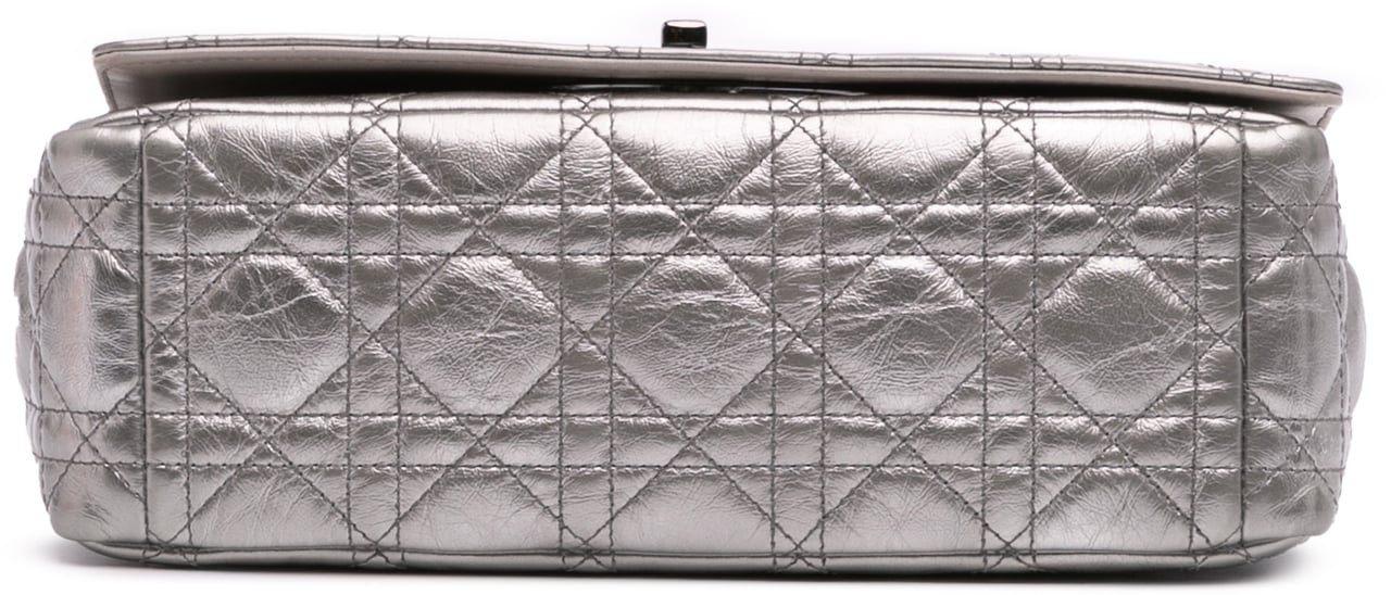 Dior Medium Metallic Calfskin Cannage Supple Caro Bag Zilver