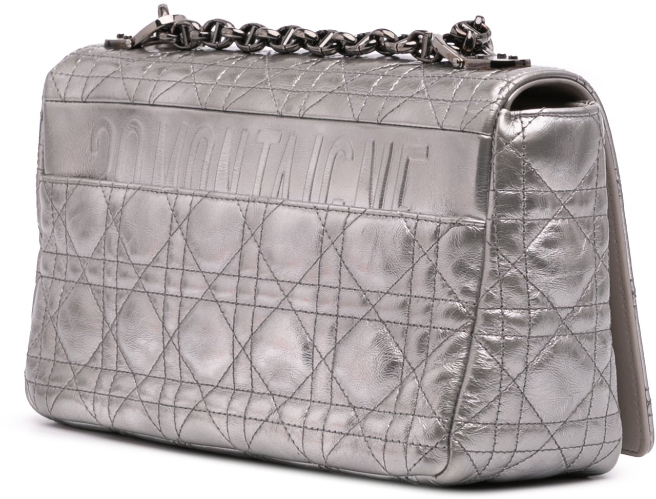 Dior Medium Metallic Calfskin Cannage Supple Caro Bag Zilver