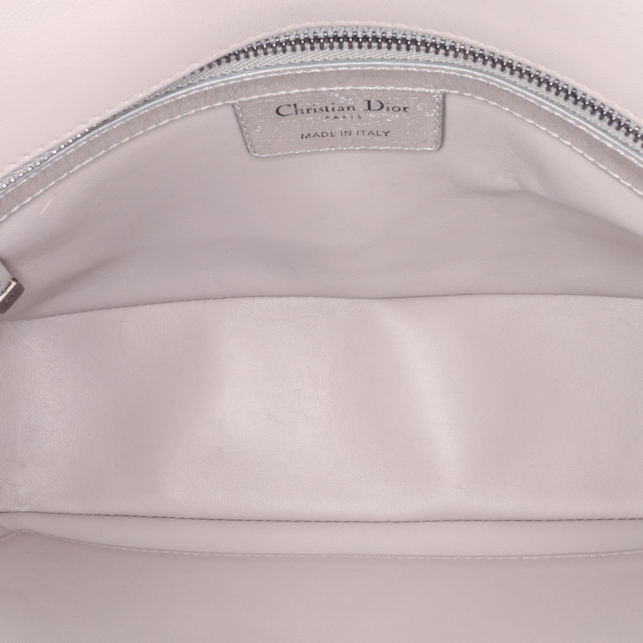 Dior Medium Metallic Calfskin Cannage Supple Caro Bag Zilver