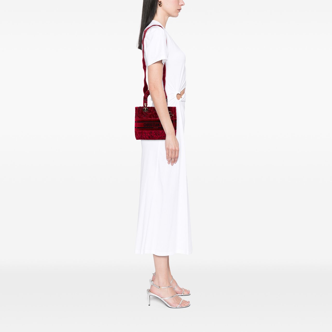 Dior Medium Embroidered Velvet Roses Lady D Lite Rood