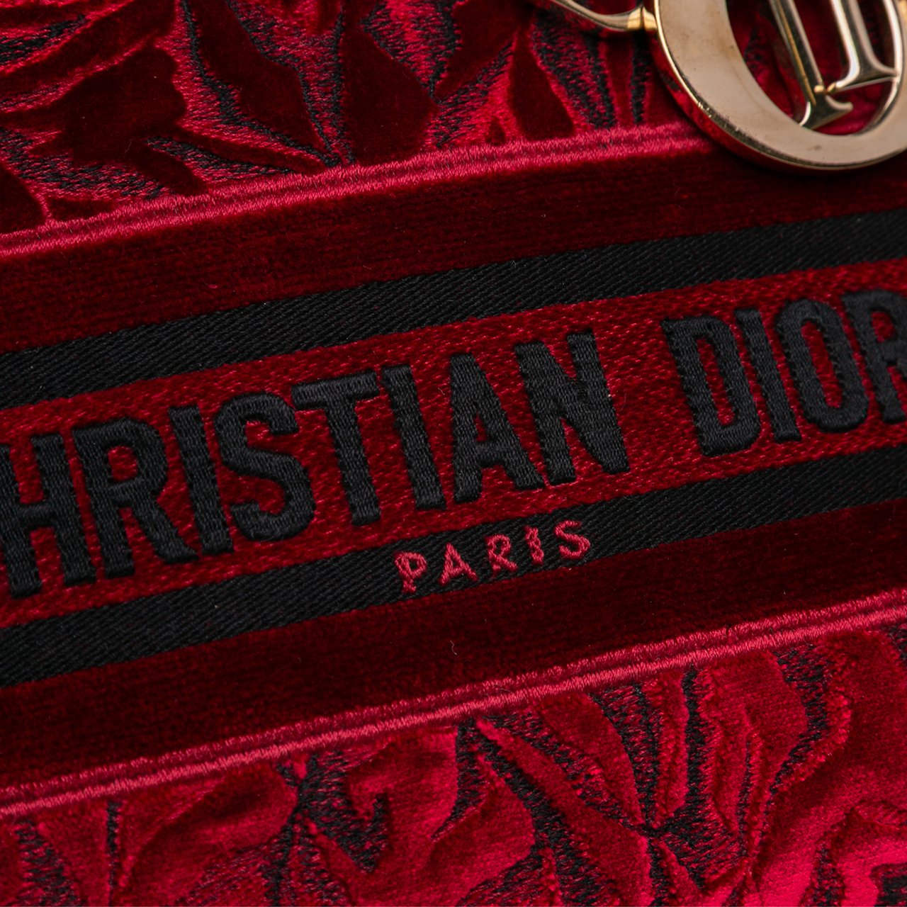 Dior Medium Embroidered Velvet Roses Lady D Lite Rood