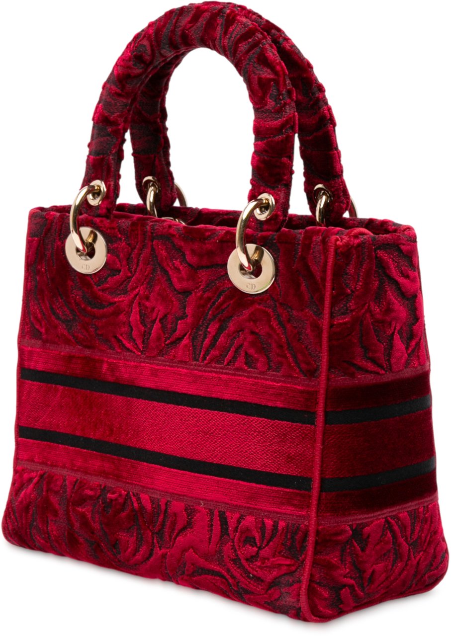 Dior Medium Embroidered Velvet Roses Lady D Lite Rood