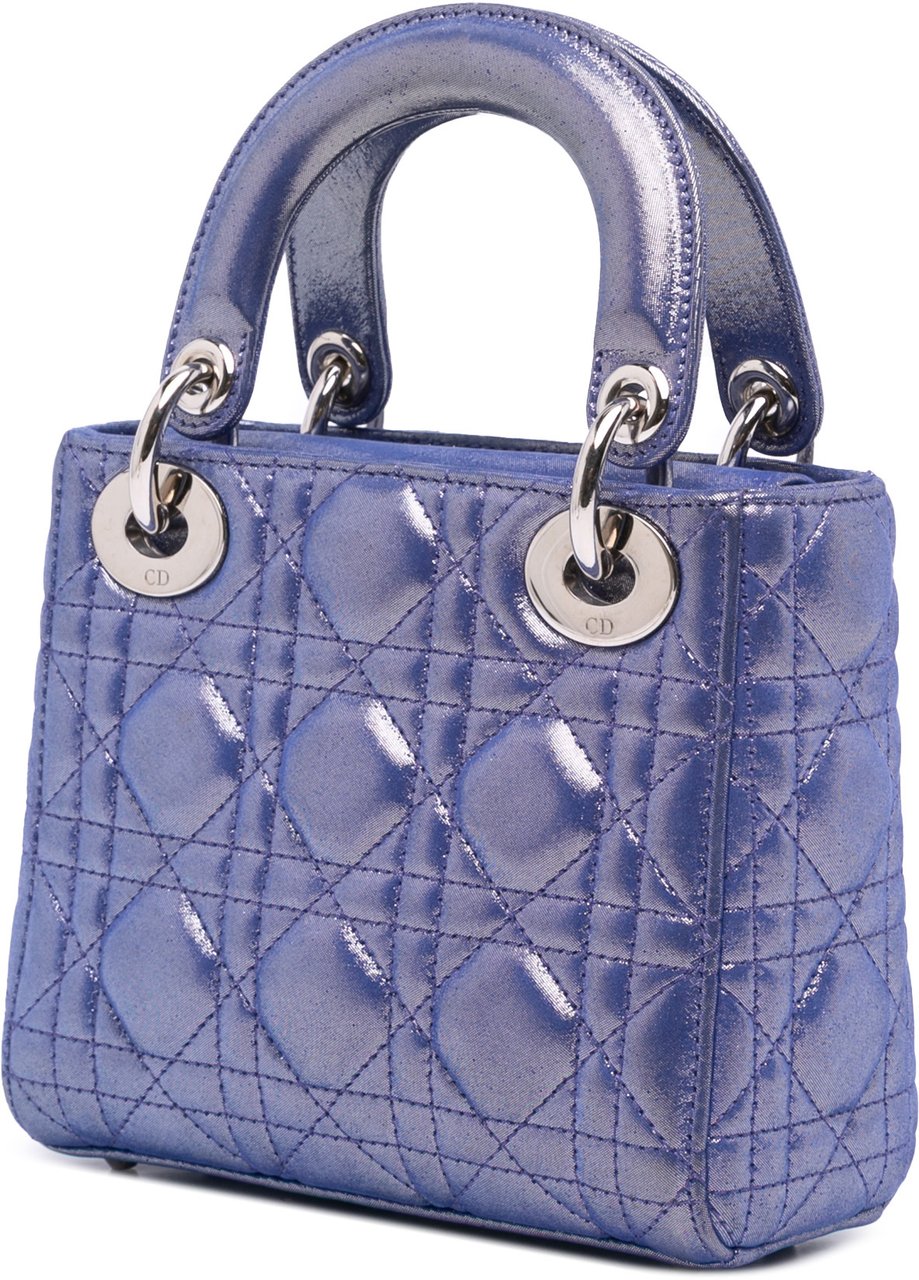 Dior Mini Iridescent Lambskin Cannage Lady Dior Blauw