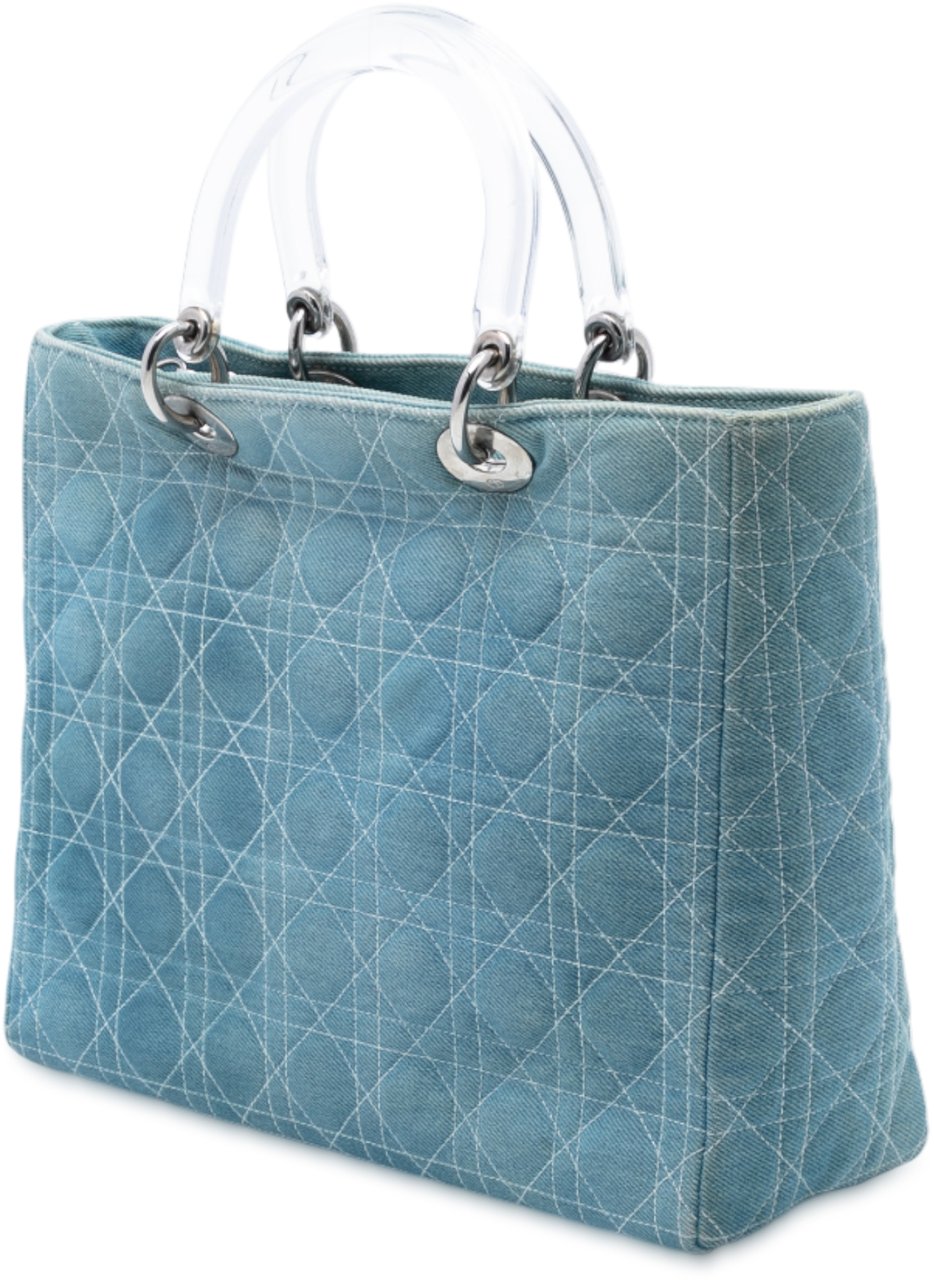 Dior Large Denim Cannage Acrylic Handles Lady Dior Blauw