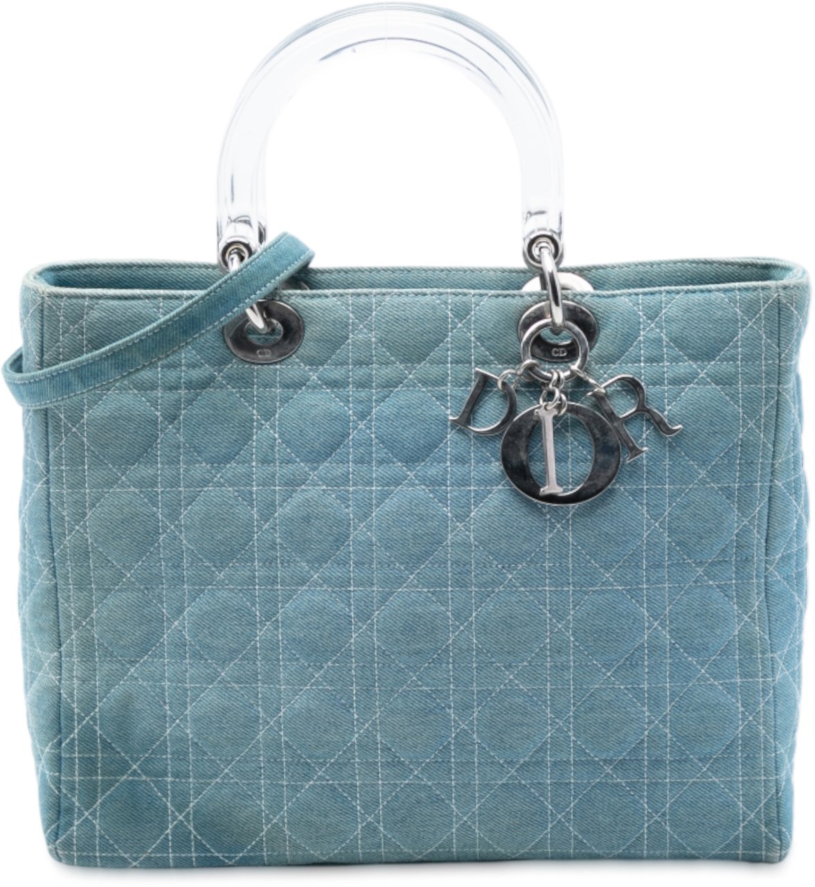 Dior Large Denim Cannage Acrylic Handles Lady Dior Blauw