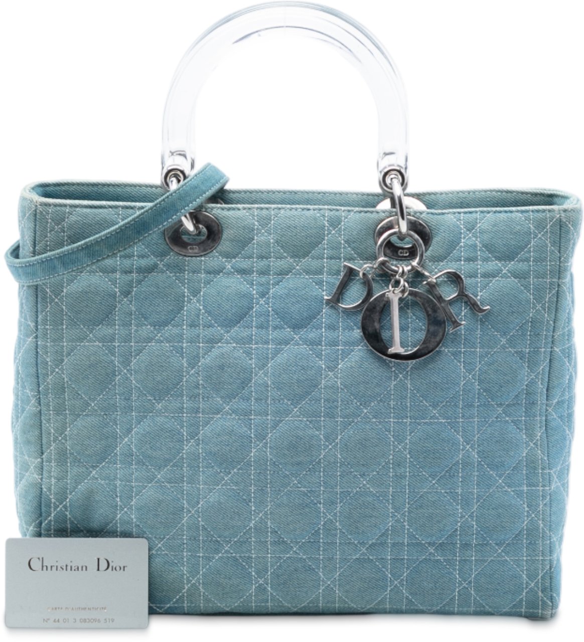 Dior Large Denim Cannage Acrylic Handles Lady Dior Blauw