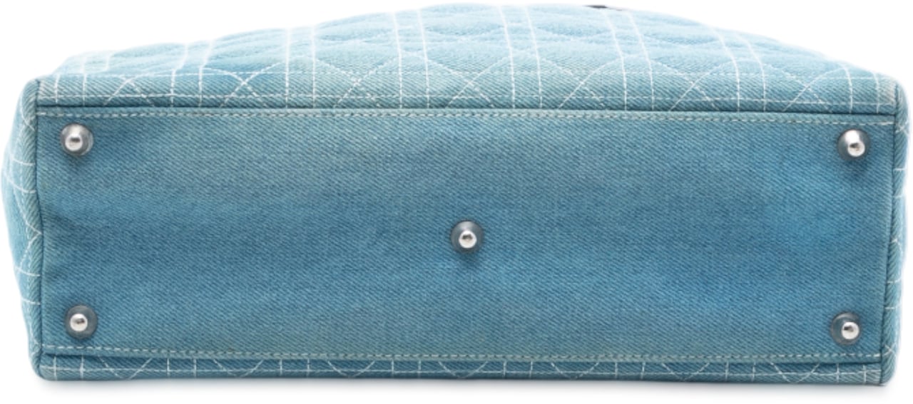 Dior Large Denim Cannage Acrylic Handles Lady Dior Blauw