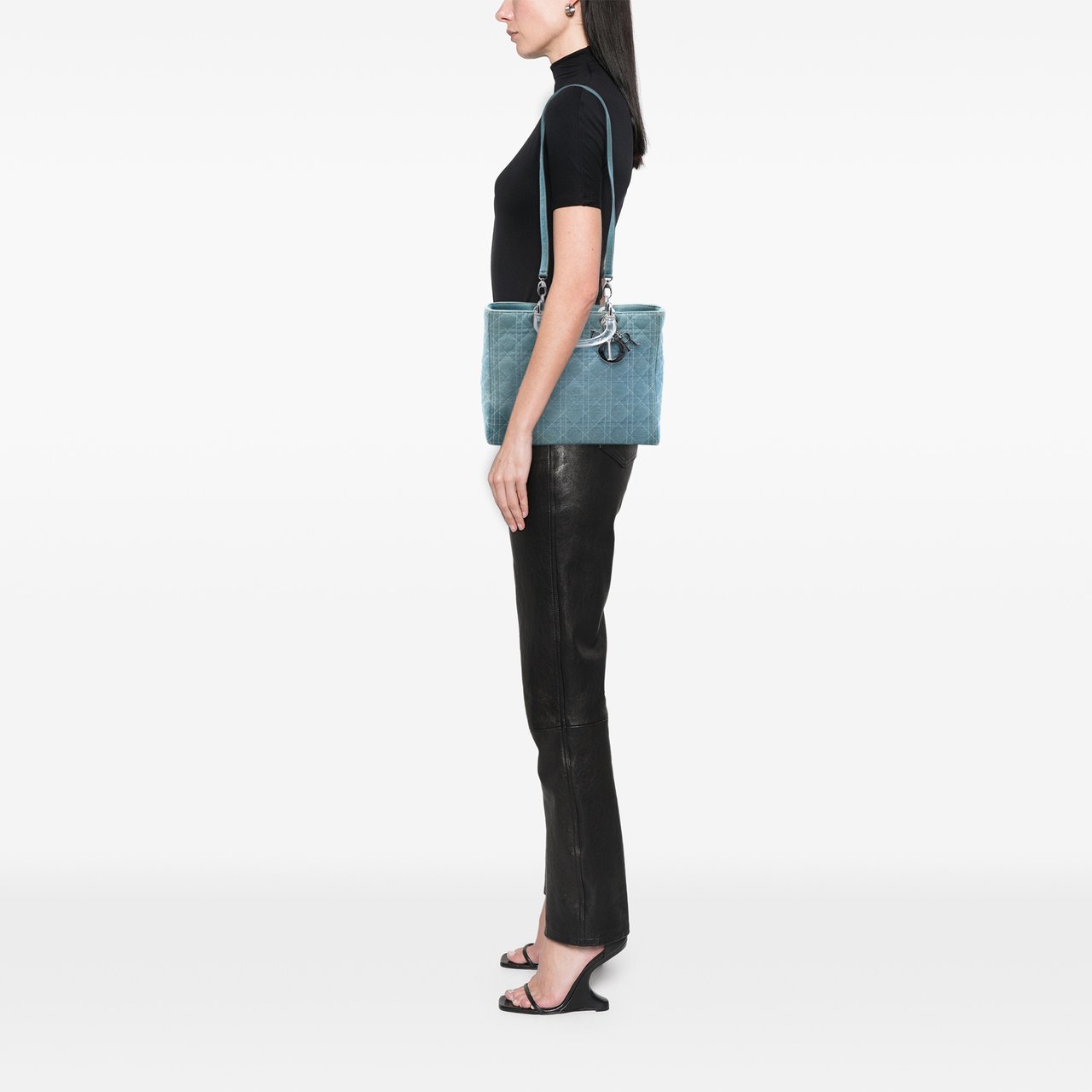 Dior Large Denim Cannage Acrylic Handles Lady Dior Blauw