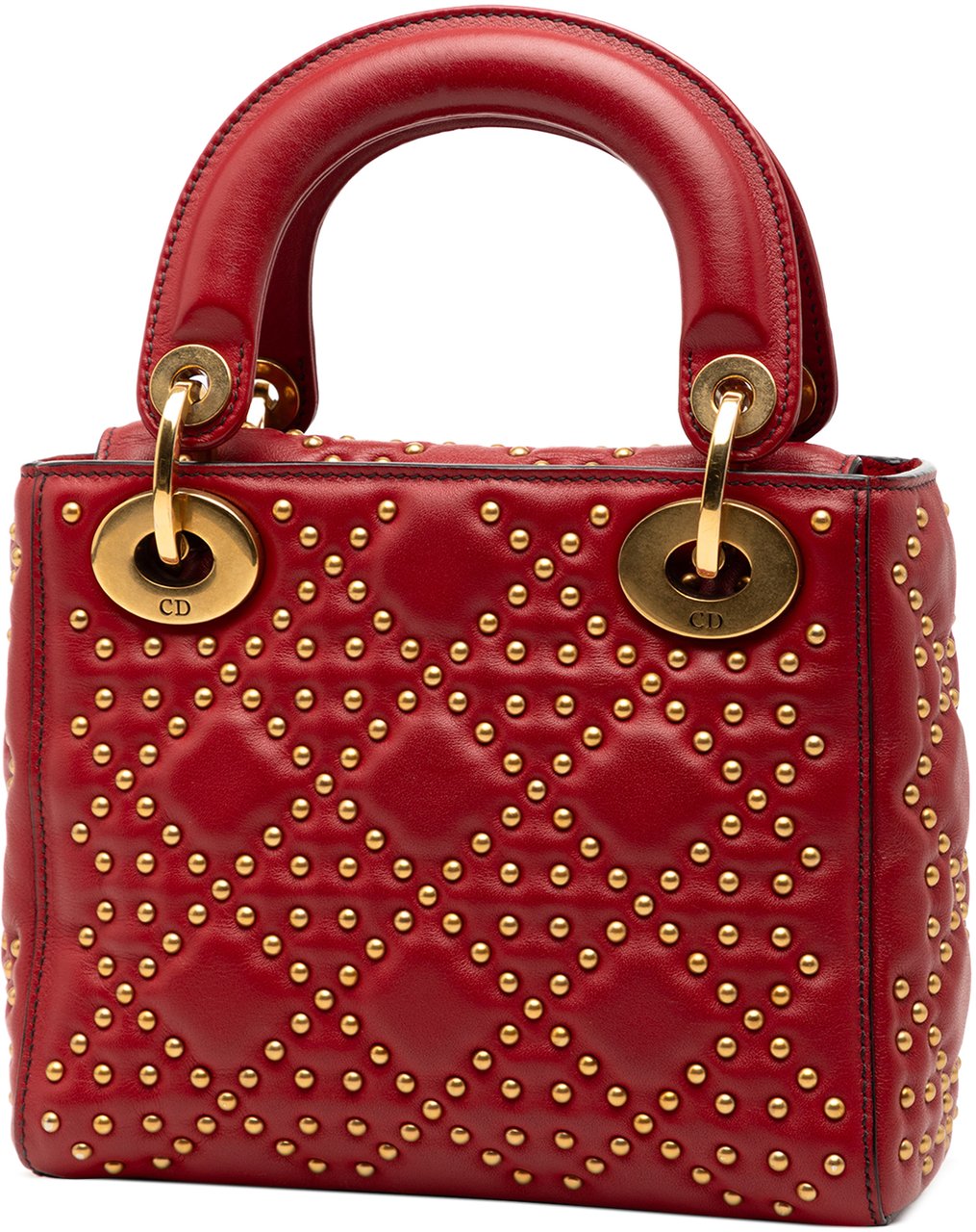 Dior Mini Lambskin Cannage Studded Supple Lady Dior Rood
