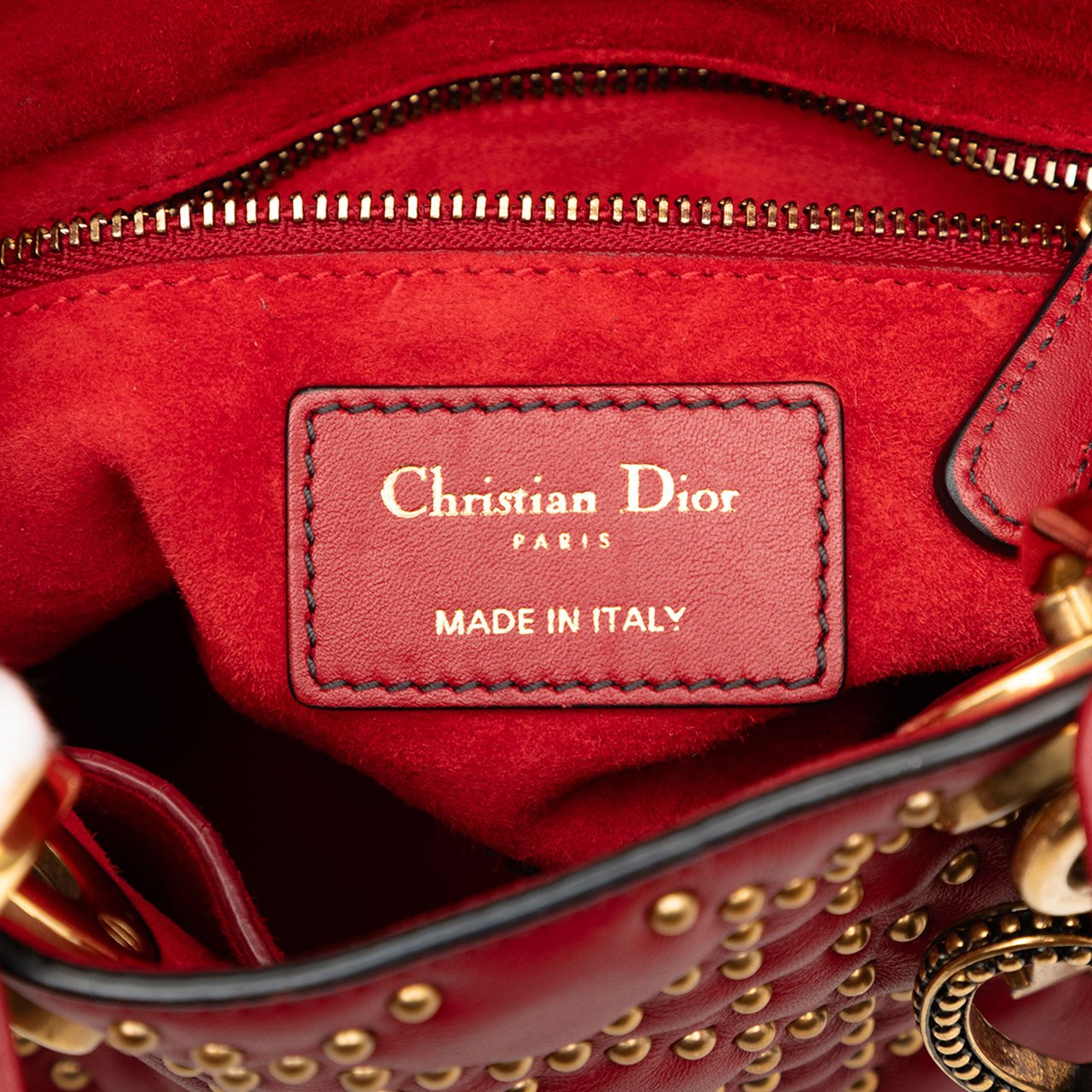 Dior Mini Lambskin Cannage Studded Supple Lady Dior Rood