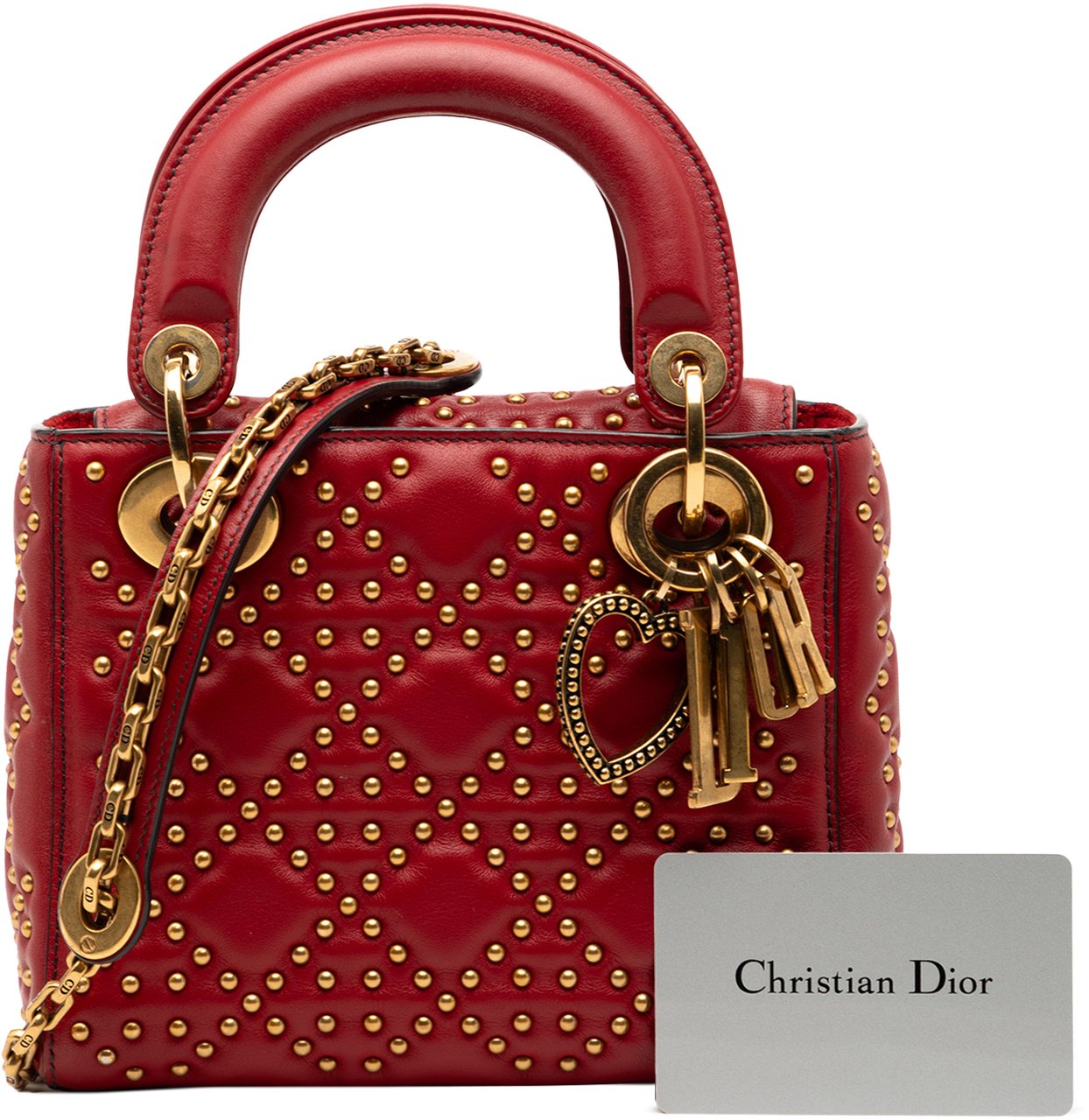 Dior Mini Lambskin Cannage Studded Supple Lady Dior Rood