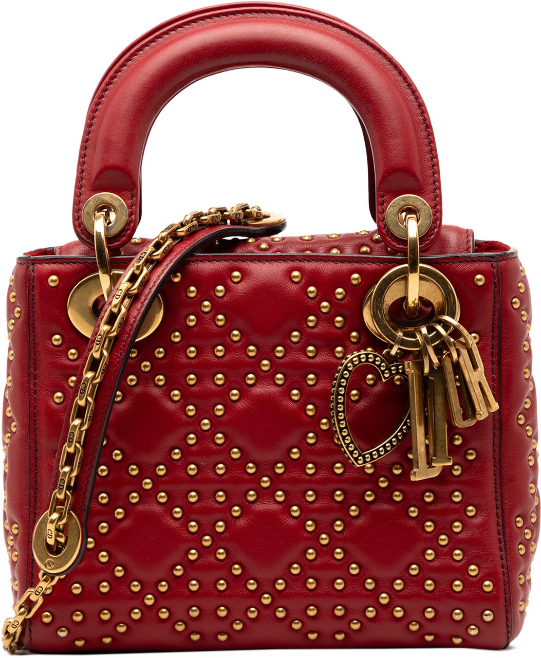 Dior Mini Lambskin Cannage Studded Supple Lady Dior Rood