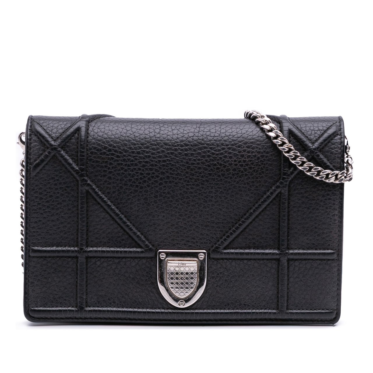 Dior Grained Calfskin Diorama Wallet on Chain Zwart
